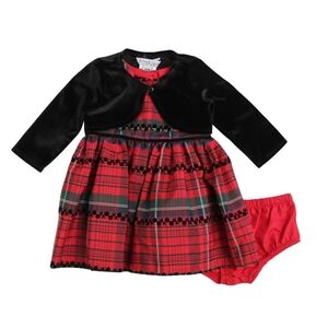 READ DESCRIPTION Pippa & Julie Christmas 3-Piece Plaid Dress Set with Velvet